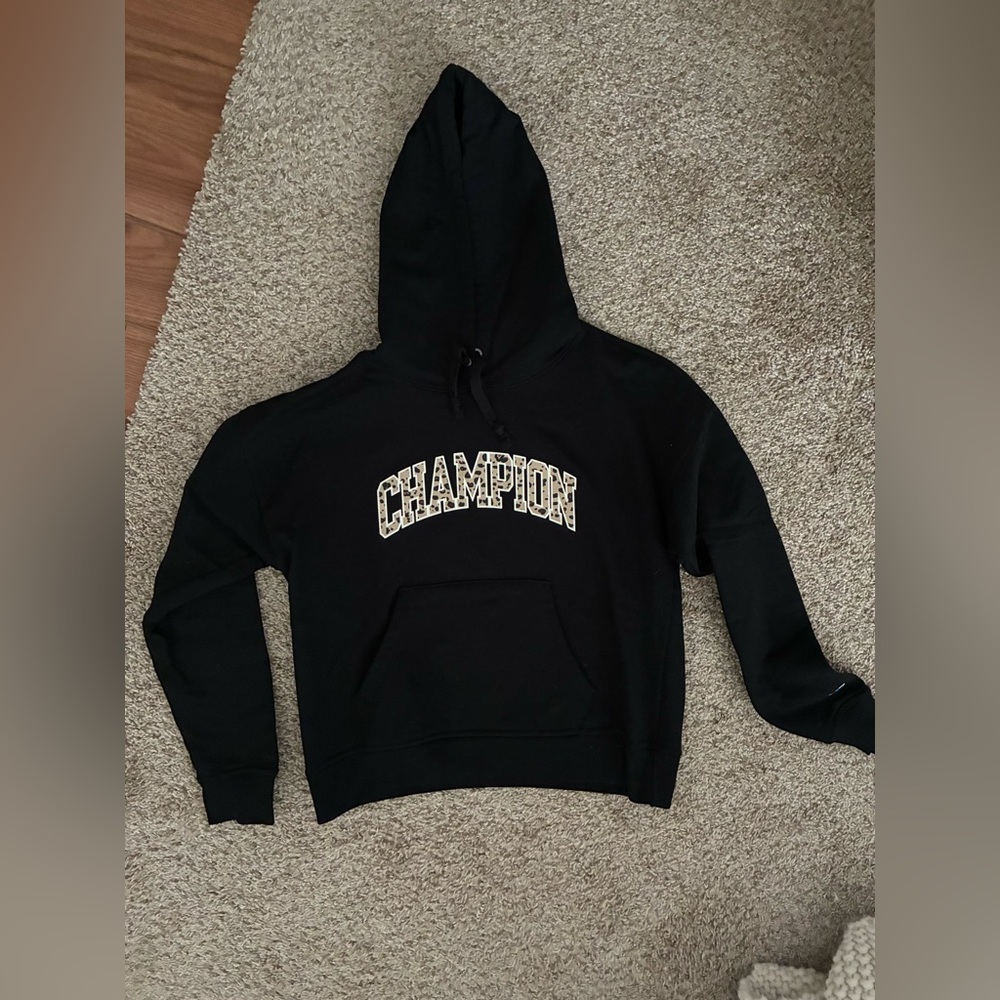 Champion Black Hoodie with Logo